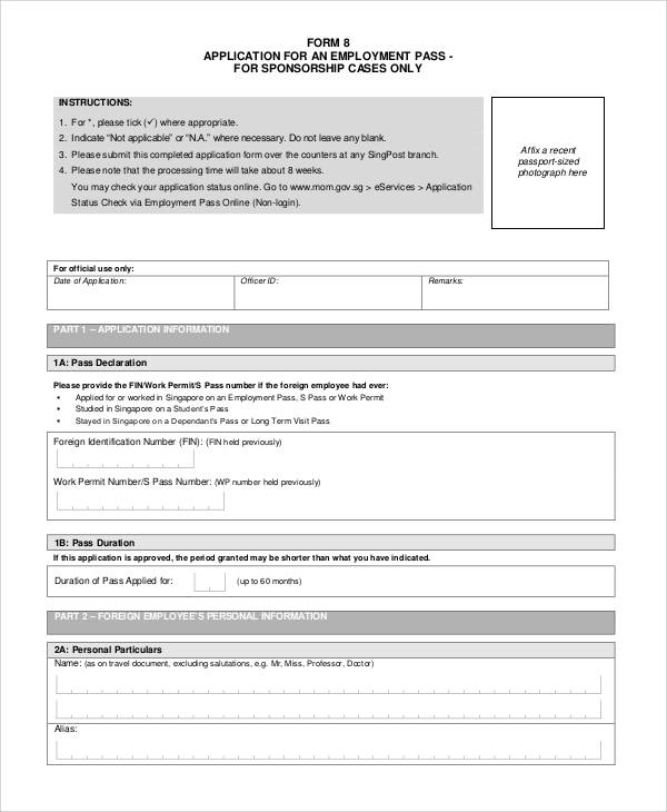 employment pass application form