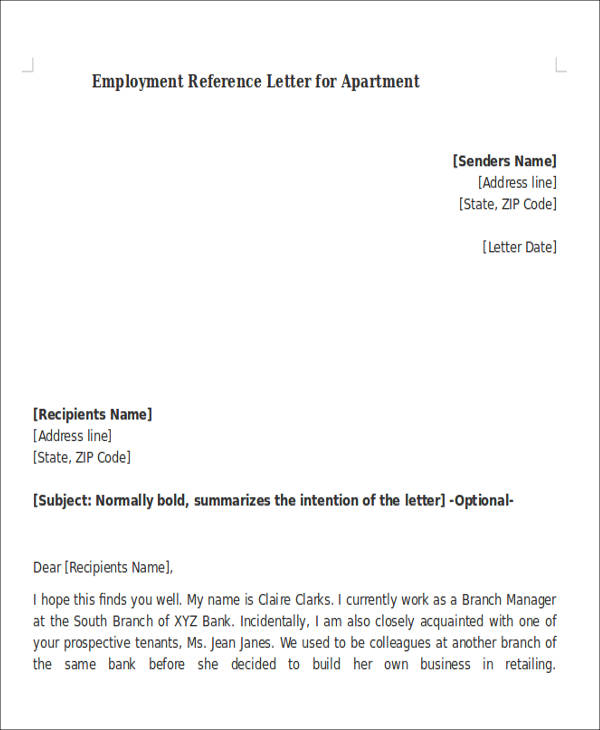 Reference Letter For Apartment Application