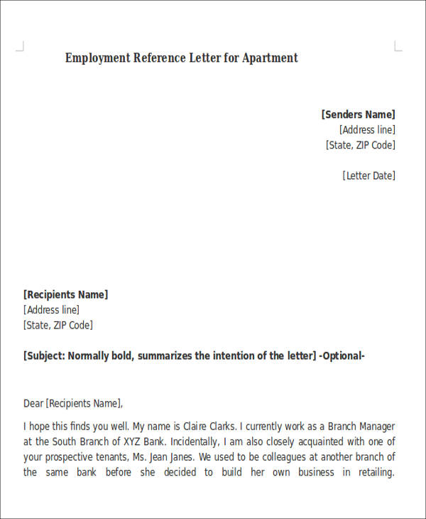 FREE 8 Sample Reference Letters For Apartment In PDF