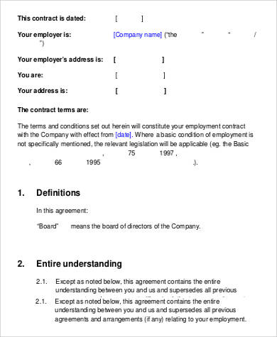 employment service contract agreement