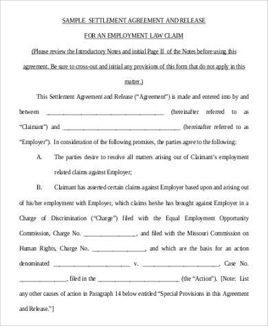 employment settlement agreement for law claim