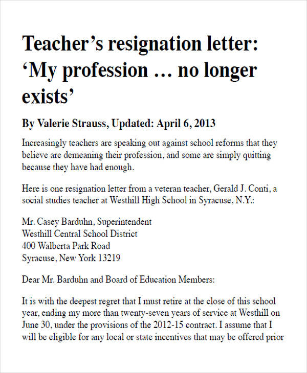 employment teacher resignation letter in pdf