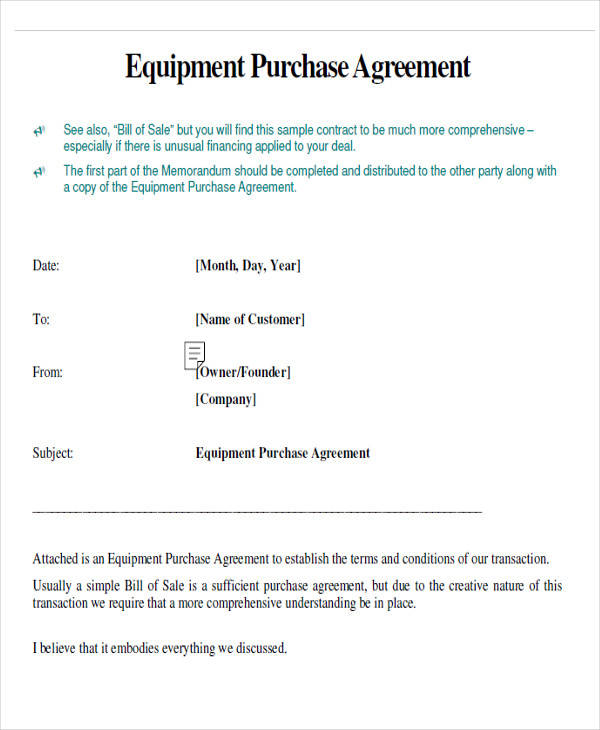 Equipment Purchase Agreement Template