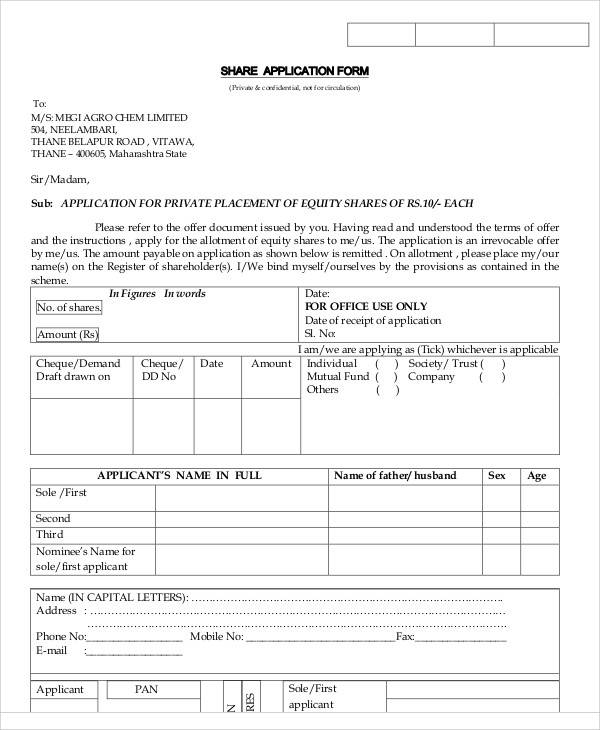 equity share application form