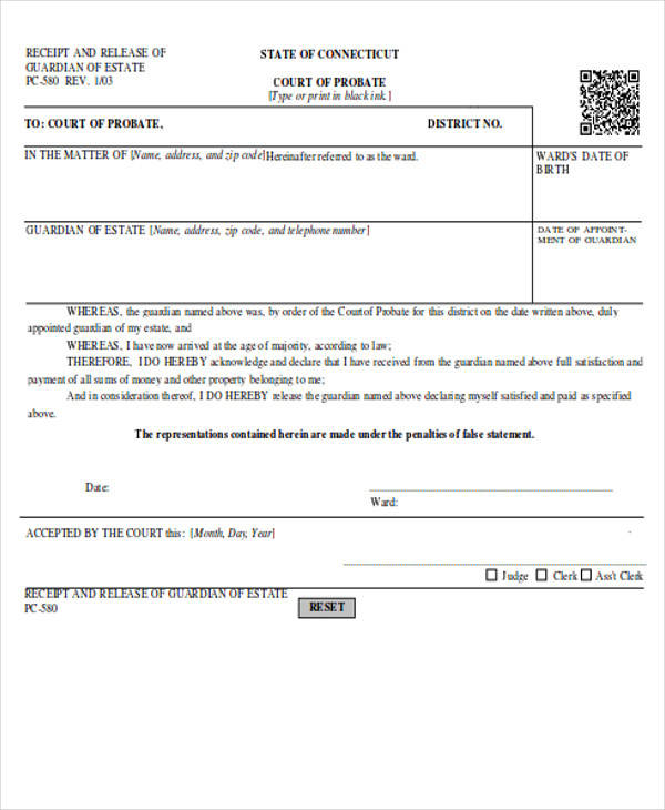 estate receipt release form