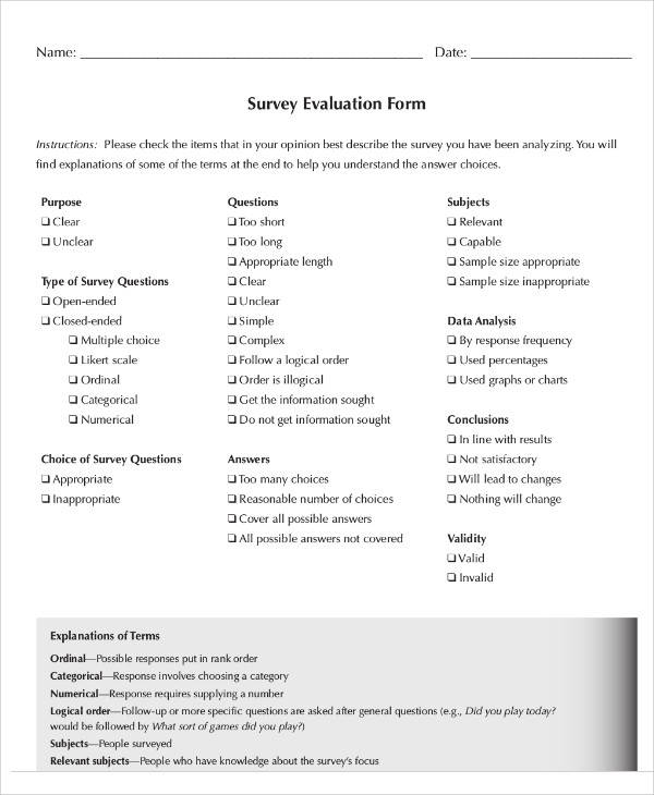 evaluation survey form example