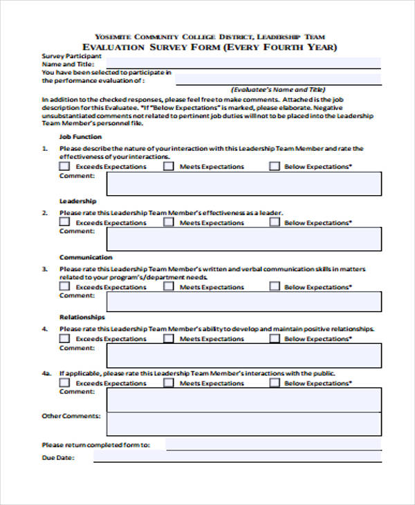 evaluation survey form pdf