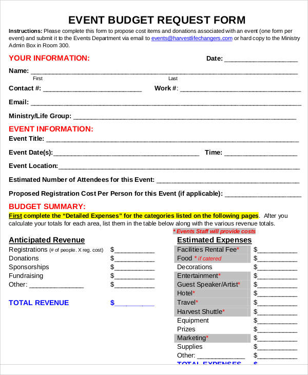 event budget request form