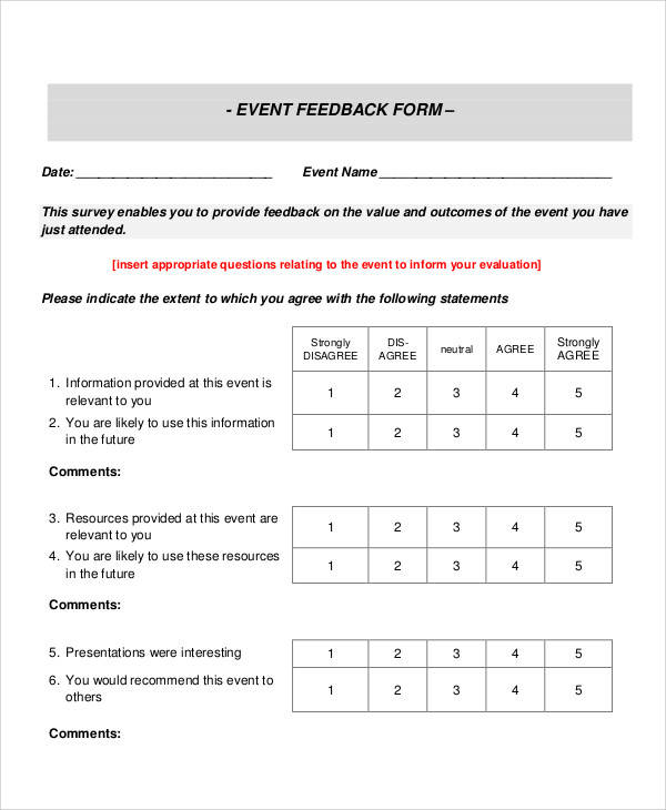 event survey feedback form