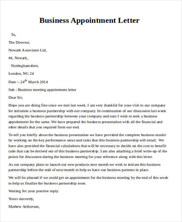 example of business appointment letter1