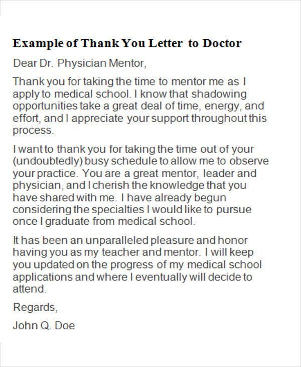 example of thank you letter to doctor