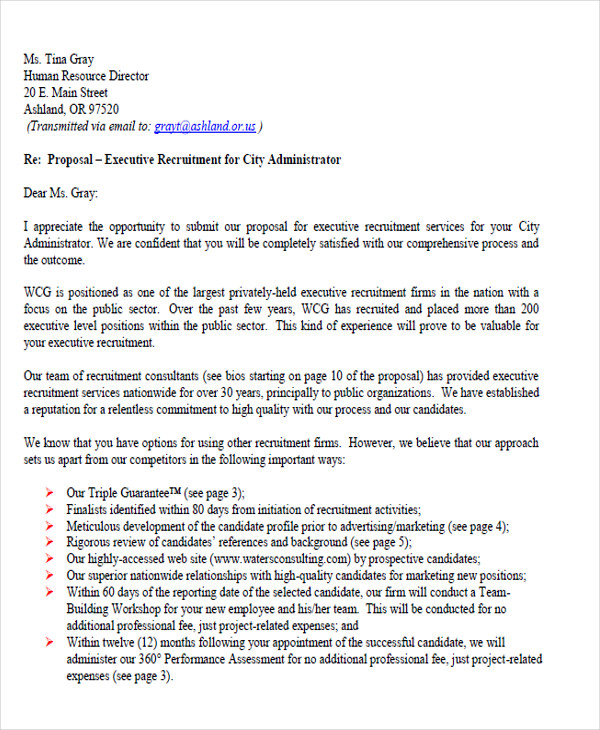 executive recruitment proposal letter