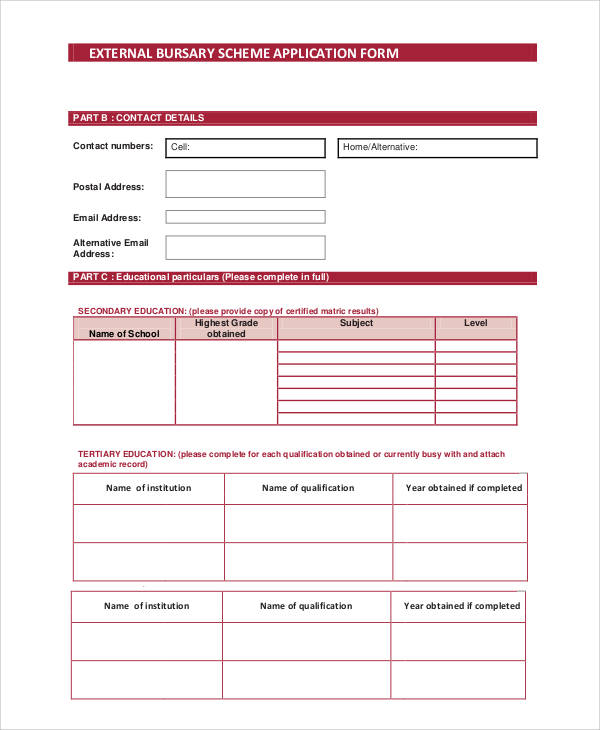 external bursary application form