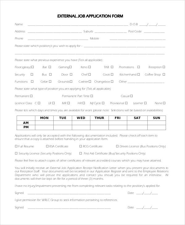 external job application form