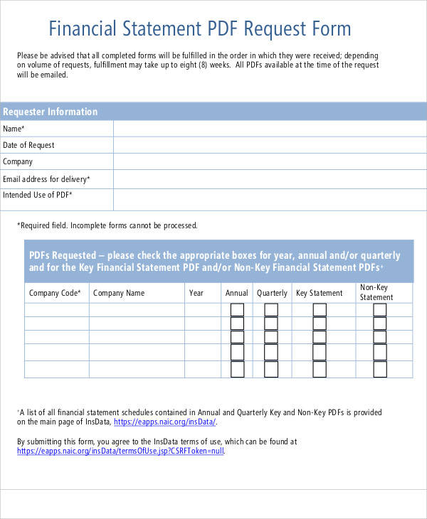 financial request statement form