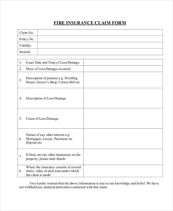 fire insurance claim form