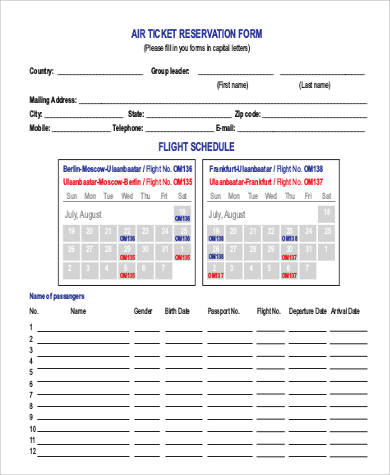 flight ticket reservation form format