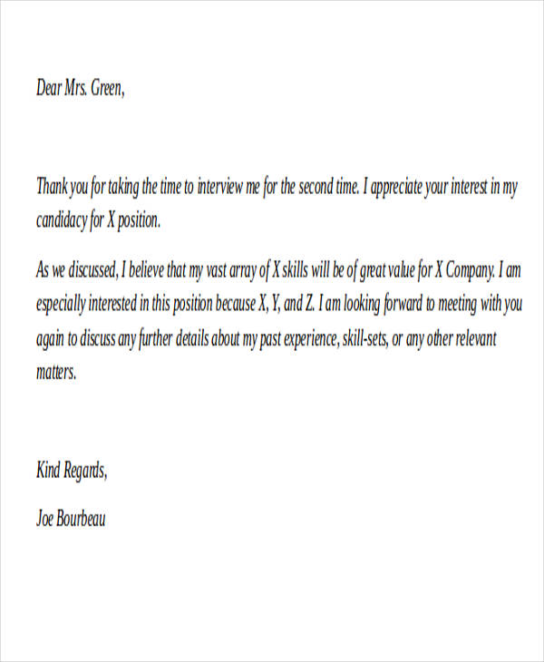 Thank You Letter After Second Interview Email Samples