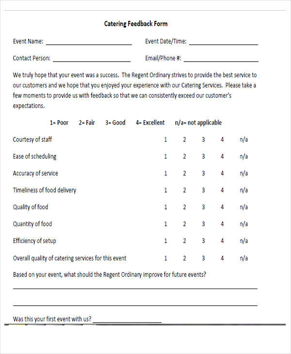 food catering quality survey form