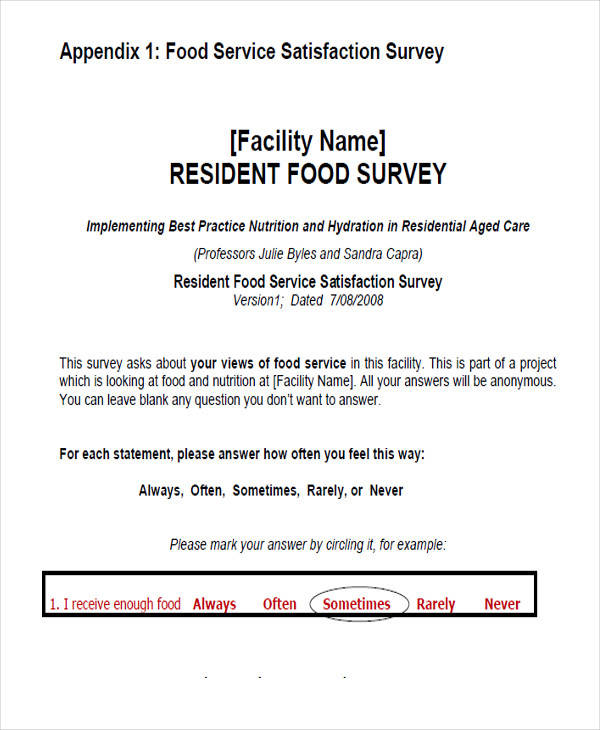 food service survey form
