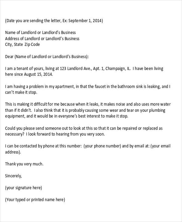 formal apartment complaint letter