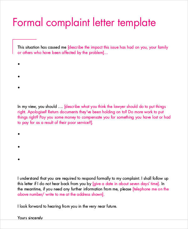 formal complaint letter template