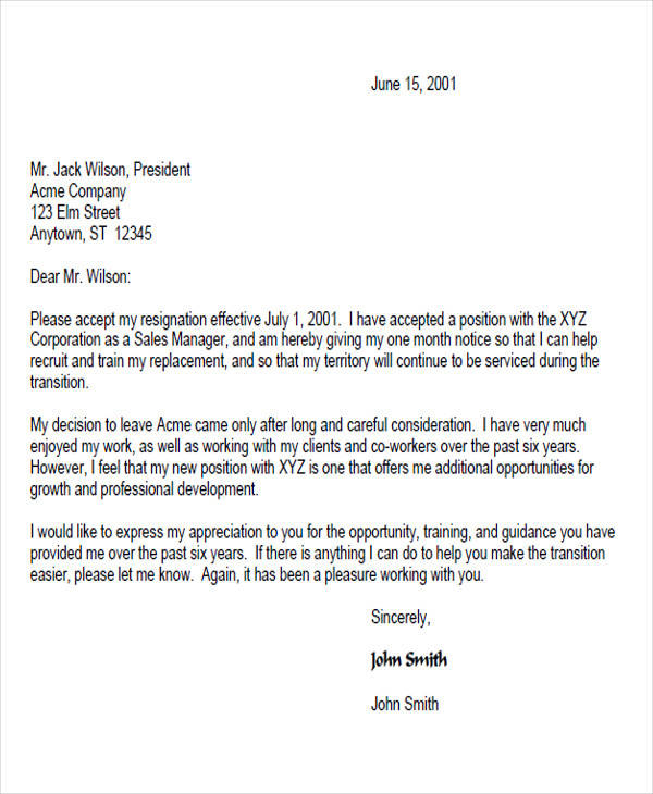 formal corporate resignation letter