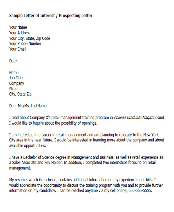 formal interest proposal letter