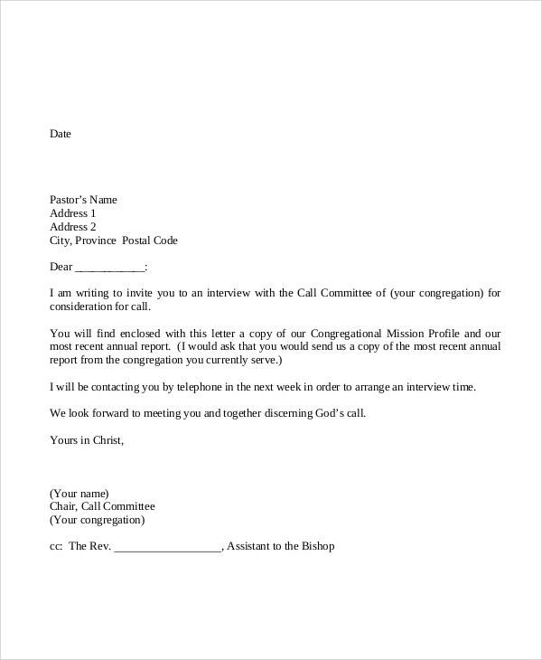 formal interview invitation letter