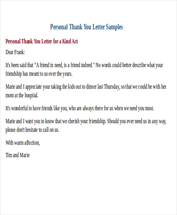 to you friend a a letter thank Formats 25 Thank Letter Sample You