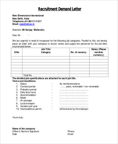 formal recruitment demand letter
