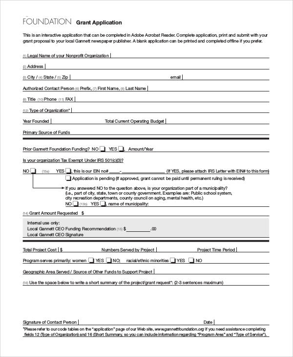 foundation grant application form