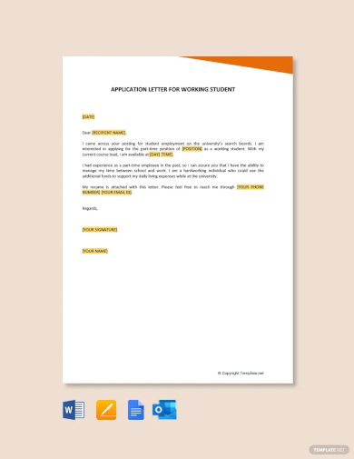 free application letter for working student template