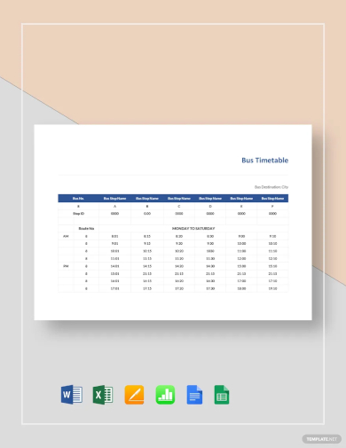free bus timetable template