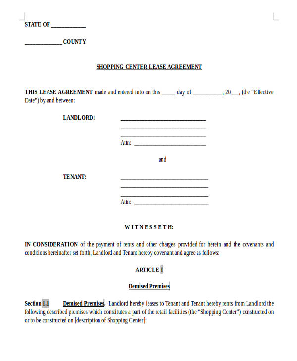 free commercial retail lease agreement
