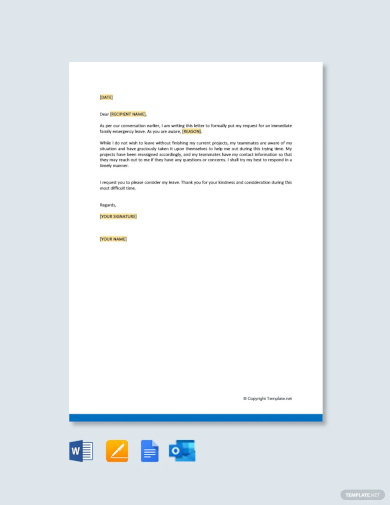 free family emergency leave letter template