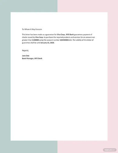 free financial letter guarantee sample template