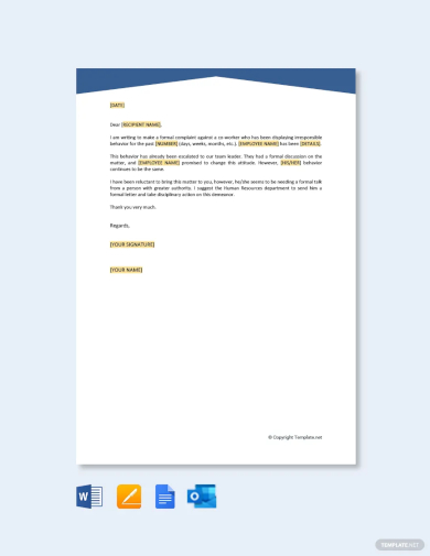 free formal complaint letter against a person template