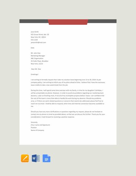 free leave letter sample