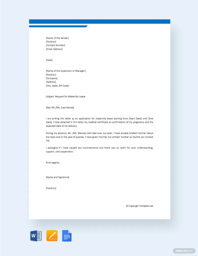 free maternity leave request letter template