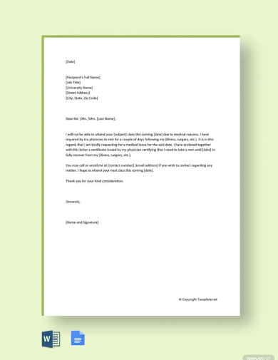 free medical leave letter for college template