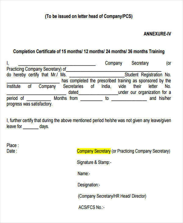 free printable training completion certificate