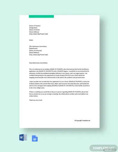 free reference letter for student template