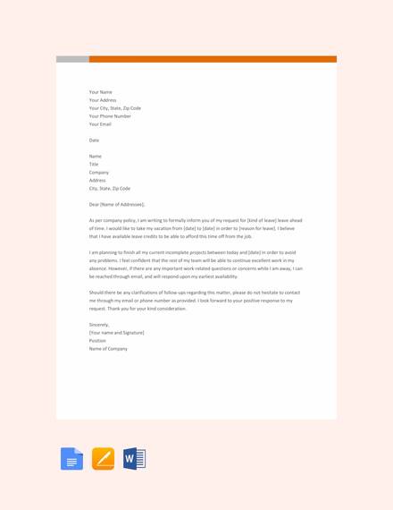 free simple leave letter template
