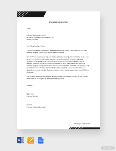 free student reference letter template