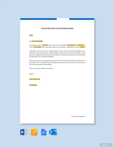 free vacation leave letter for work template
