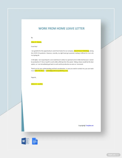 free work from home leave letter template