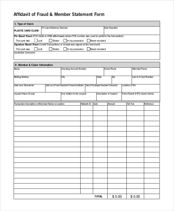 general affidavit member statement form