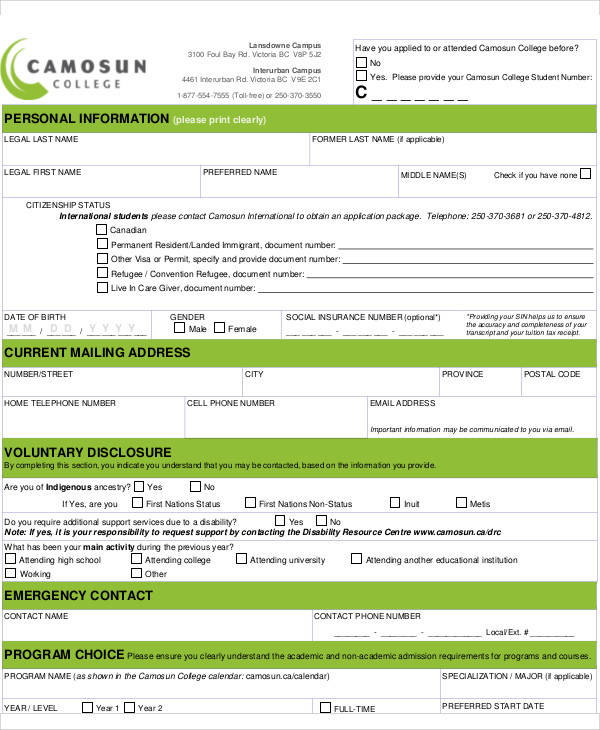 general college application form
