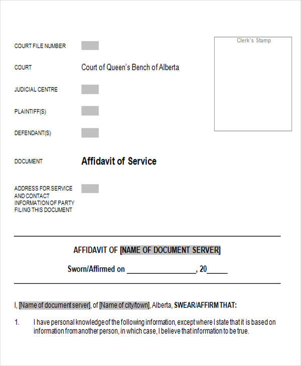 generic affidavit service form